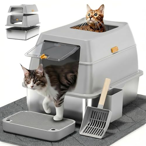 LOBEVE Stainless Steel Litter Box with Lid