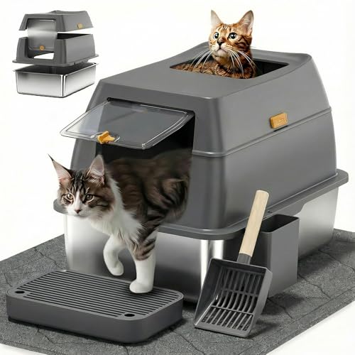 LOBEVE Stainless Steel Litter Box with Lid