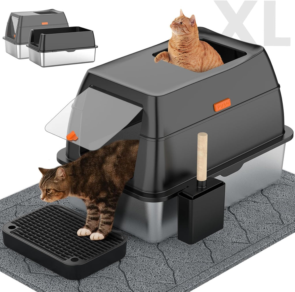 LOBEVE Stainless Steel Litter Box with Lid